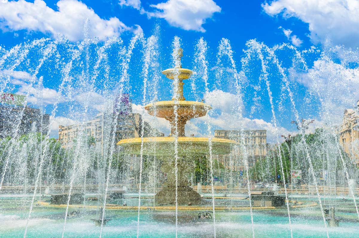 Unirii Square fountains in Bucharest