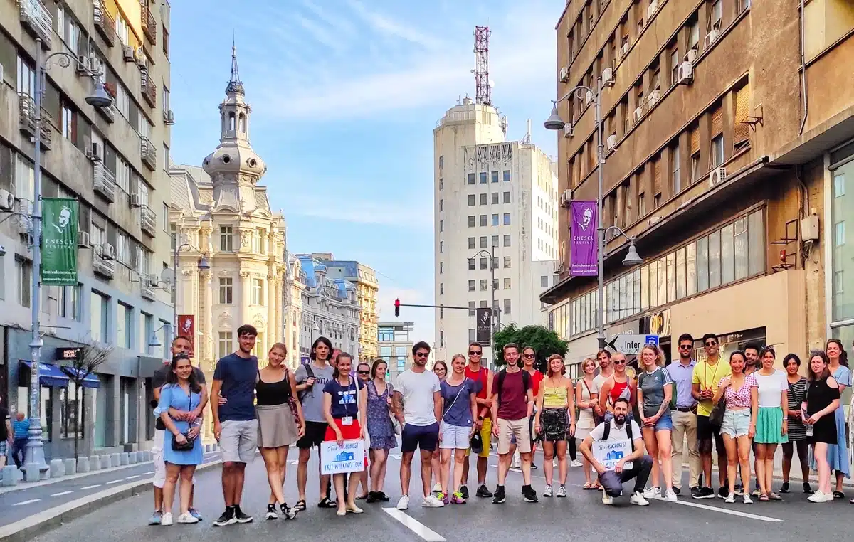 BTrip Bucharest Tours group on Calea Victoriei