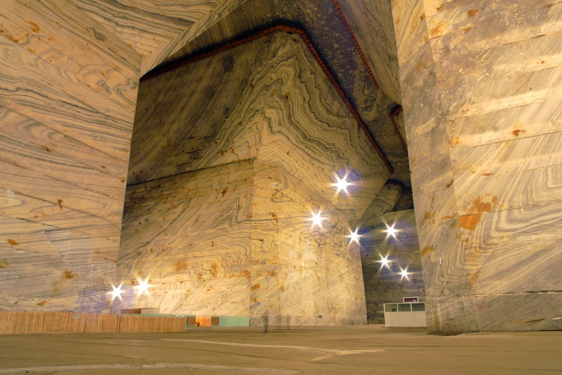 Salt mine interior and carved walls
