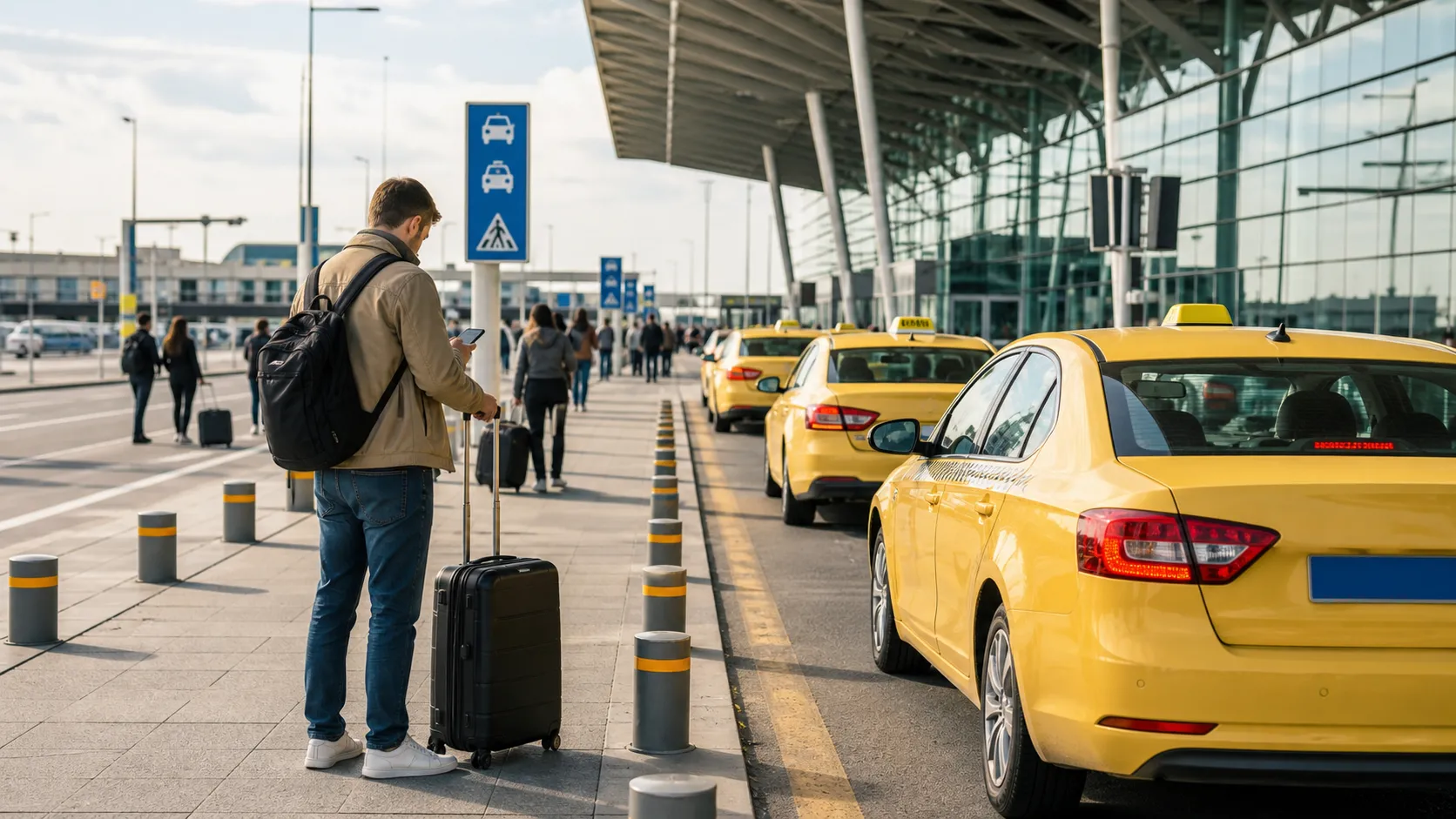 Official taxi line outside Bucharest airport